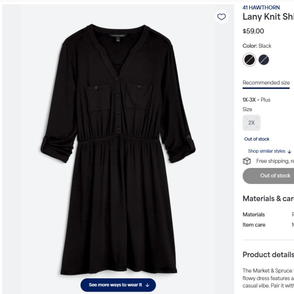 Black t-shirt dress, size 2X, NWT